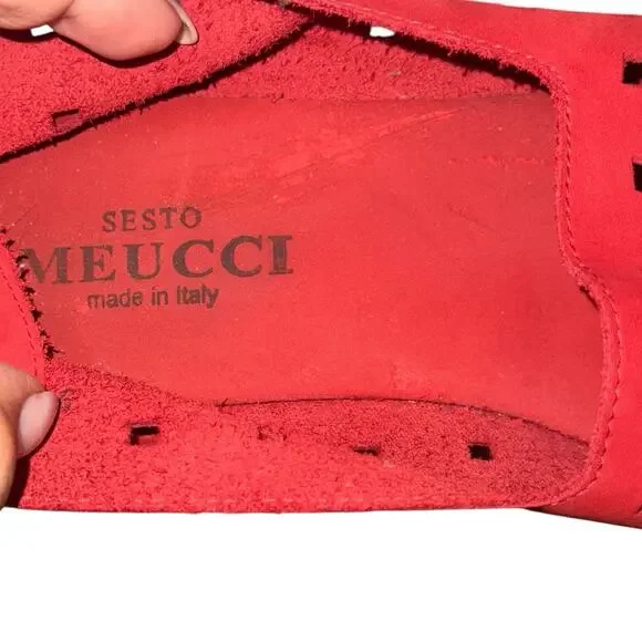 Sesto Meucci Evonne Red Nubock Cushioned Footbed Open Toe Slip On Flats - Size 9 - Picture 13 of 14